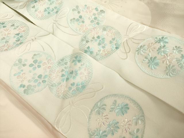 平和屋着物●振袖用長襦袢 袷 舞梅文 半衿刺繍 正絹 逸品 AABM3060ck