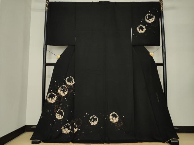 平和屋着物●こむさでもーど・COMME CA DU MODE 訪問着 花丸文 黒地 やまと誂製 ロング丈 正絹 逸品 AABM3066ck