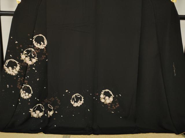 平和屋着物●こむさでもーど・COMME CA DU MODE 訪問着 花丸文 黒地 やまと誂製 ロング丈 正絹 逸品 AABM3066ck