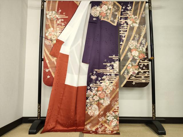 平和屋着物●豪華振袖 駒刺繍 花丸文 暈し染め 金彩 ロング丈 正絹 逸品 AABM3073ck