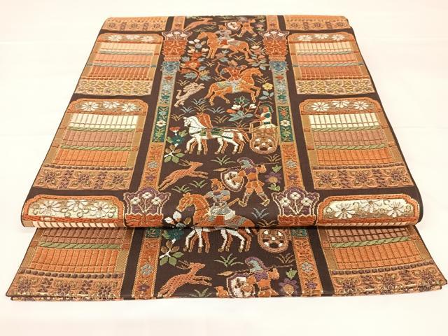平和屋着物◎六通柄袋帯 唐織 正倉院裂文 草木帯 金糸 正絹 逸品 AABM3081dk