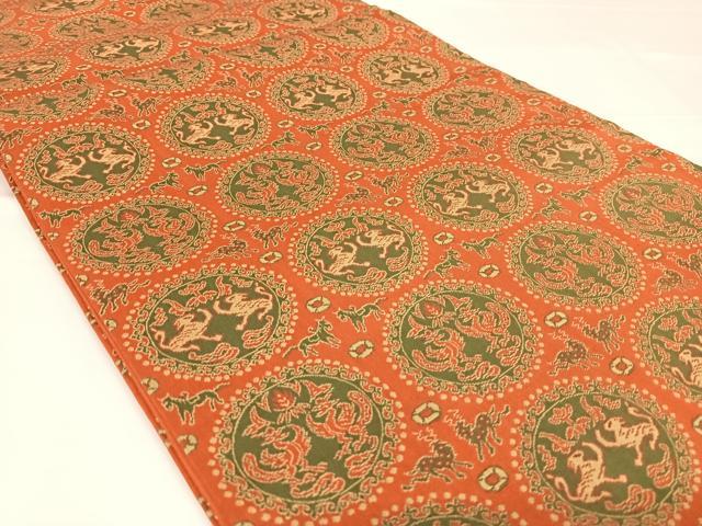 平和屋着物◎全通柄 京袋帯 鳥獣花丸文 正絹 逸品 AABM3085dk