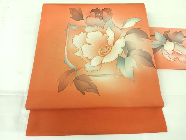 平和屋着物◎塩瀬 九寸名古屋帯 枝花文 金彩 暈し染め 正絹 逸品 AABM3103dk