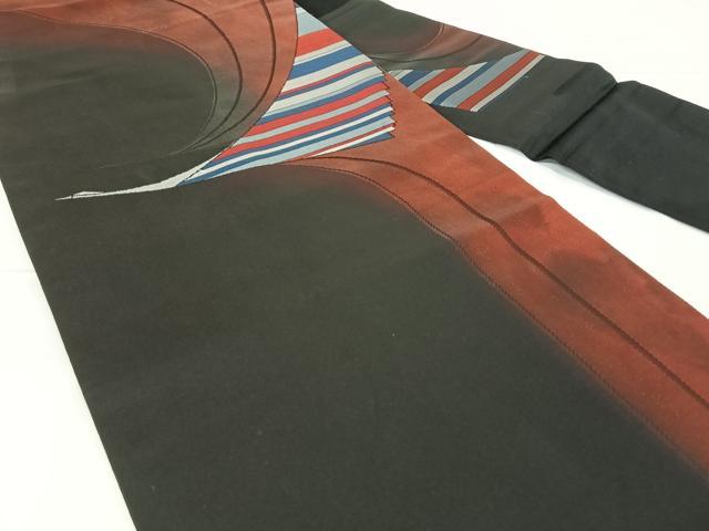 平和屋着物◎九寸名古屋帯 飛鳥文 黒地 正絹 逸品 AABM3105dk