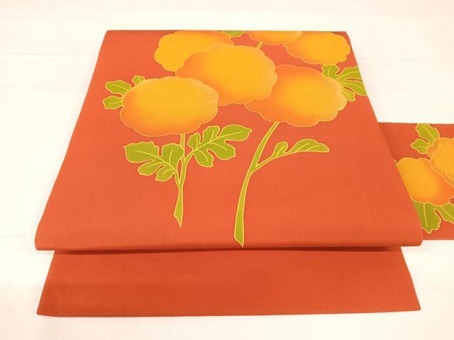 平和屋着物◎塩瀬 九寸名古屋帯 刺繍 草花文 正絹 逸品 AABM3108dk