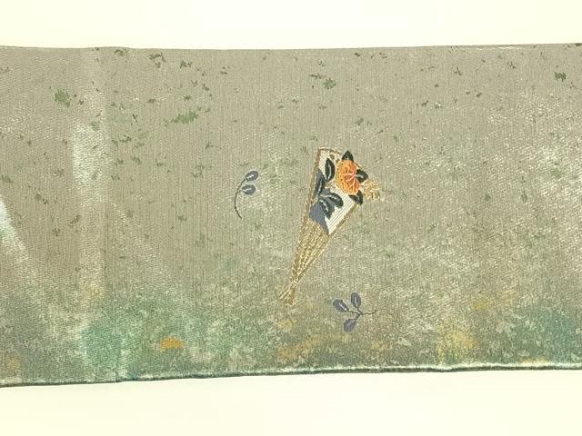平和屋着物◎九寸名古屋帯 唐織 扇面花文 金糸 引箔 正絹 逸品 AABM3110dk