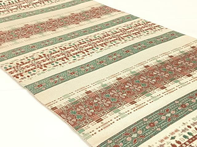 平和屋着物◎八寸名古屋帯 横段文 銀糸 正絹 逸品 AABM3117dk