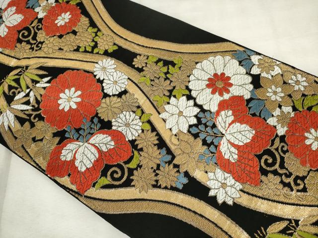 平和屋着物◎六通柄 本袋帯 唐織 立涌花文 金糸 正絹 逸品 AABM3193od