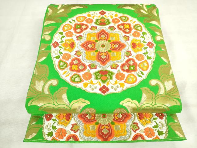 平和屋着物◎六通柄袋帯 唐織 花丸文 金銀糸 正絹 逸品 AABM3198od