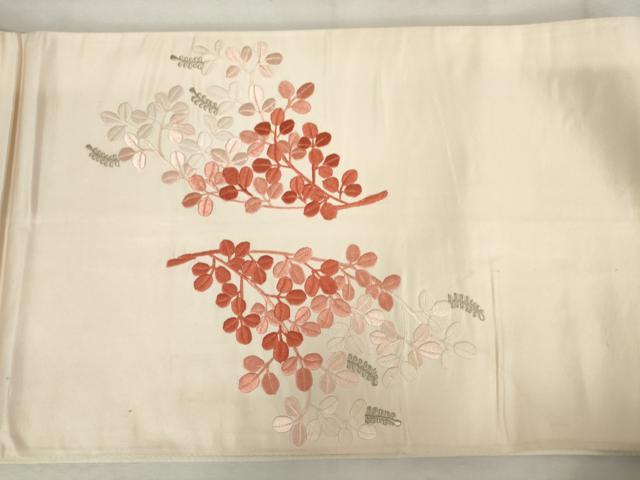 平和屋着物◎太鼓柄袋帯 総刺繍 枝葉文 銀糸 正絹 逸品 AABM3208od