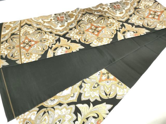 平和屋着物◎六通柄 京本袋帯 唐織 更紗花文 黒地 金銀糸 正絹 逸品 AABM3216od