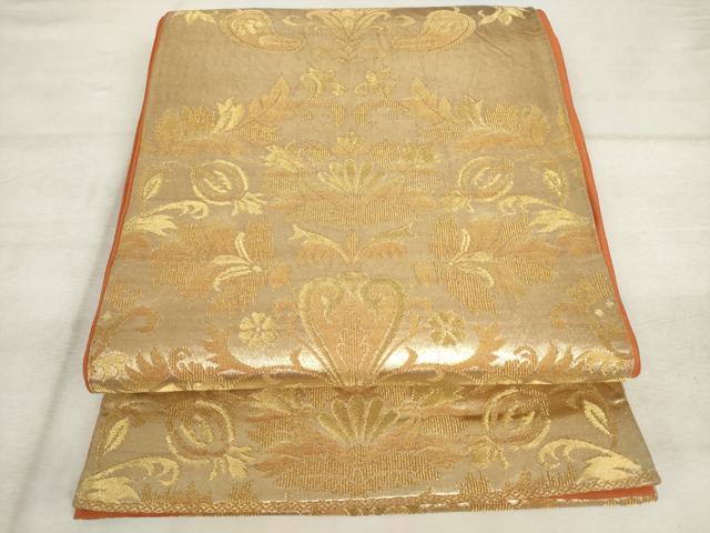 平和屋着物◎六通柄袋帯 更紗花文 金糸 正絹 逸品 AABM3225od