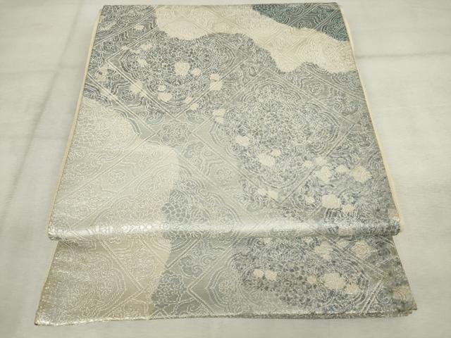 平和屋着物◎六通柄袋帯 天井花文 銀糸 正絹 逸品 AABM3233od
