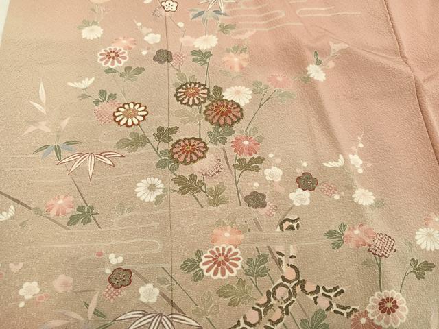 平和屋着物●訪問着 刺繍 草花籬文 暈し染め 金糸 正絹 逸品 AABM3248ph