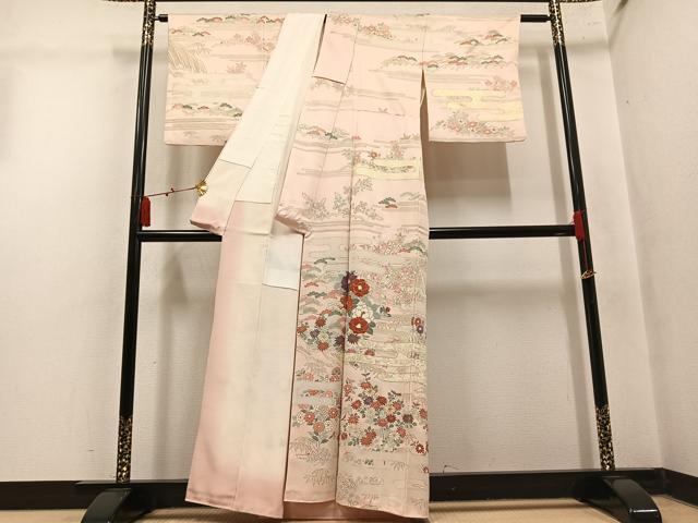 平和屋着物●訪問着 駒刺繍 草花文 金彩 正絹 逸品 AABM3257ph