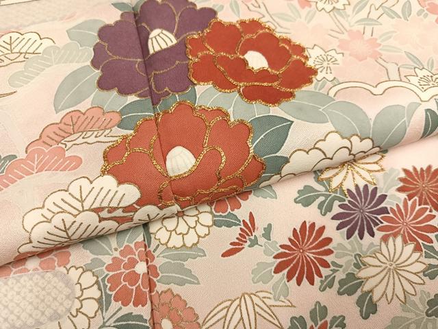 平和屋着物●訪問着 駒刺繍 草花文 金彩 正絹 逸品 AABM3257ph