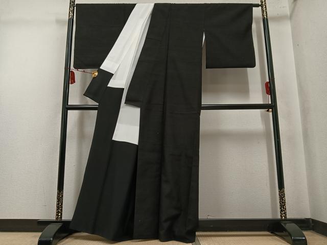 平和屋着物●上質な紬 色無地 黒色 正絹 逸品 AABM3268ph