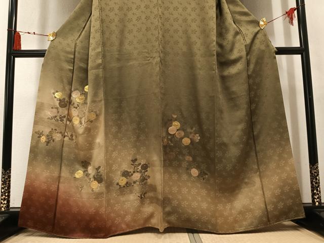 平和屋着物●訪問着 竹屋町刺繍 枝花文 暈し染め 金糸 正絹 逸品 AABM3274ph