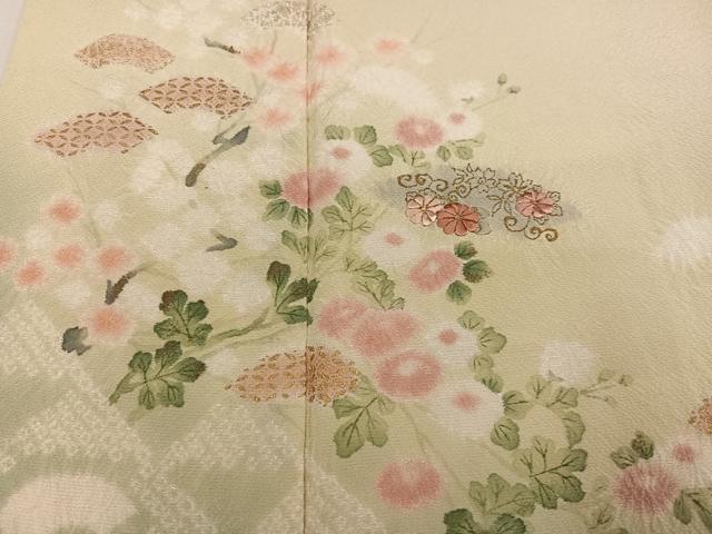 平和屋着物●十日町 名門 滝泰謹製 訪問着 絞り 刺繍 地紙草花文 暈し染め 金彩 正絹 逸品 AABM3297ph