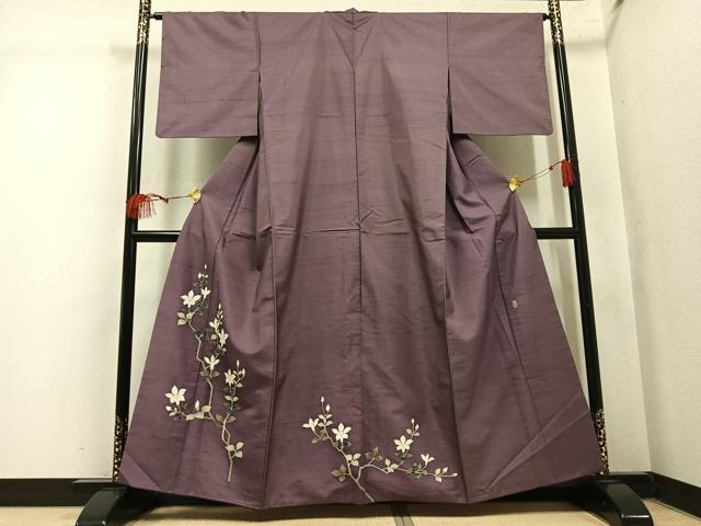 平和屋着物●本加賀友禅作家 能川光陽 色留訪問着 白山紬 枝花文 正絹 逸品 AABM3298ph