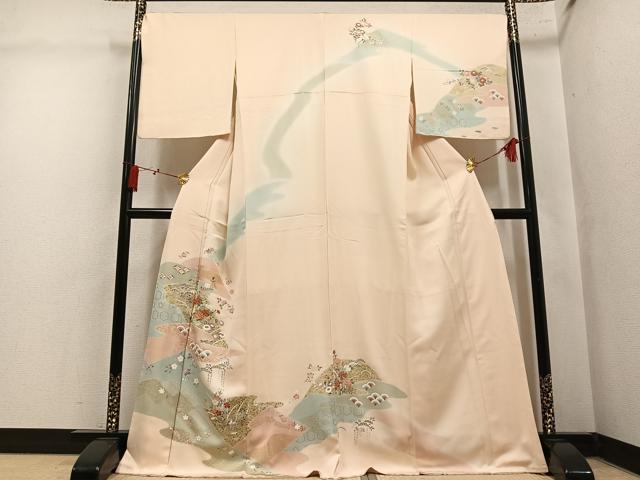 平和屋着物●訪問着 駒刺繍 草花文 暈し染め 金彩 正絹 逸品 AABM3302ph