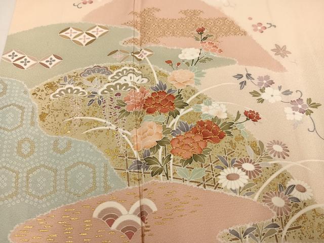 平和屋着物●訪問着 駒刺繍 草花文 暈し染め 金彩 正絹 逸品 AABM3302ph