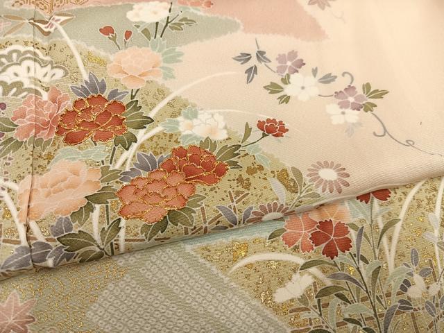 平和屋着物●訪問着 駒刺繍 草花文 暈し染め 金彩 正絹 逸品 AABM3302ph