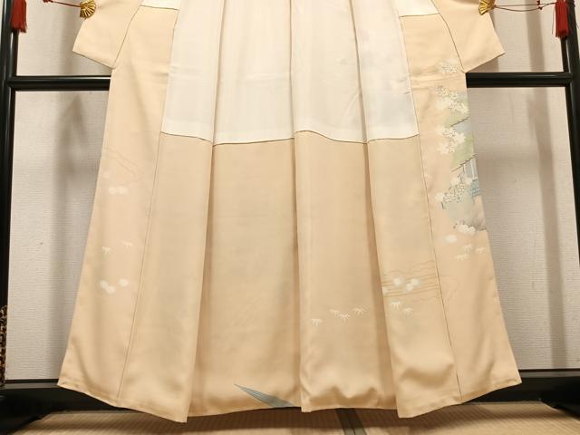 平和屋着物●訪問着 駒刺繍 風景草花文 金彩 正絹 逸品 AABM3307ph