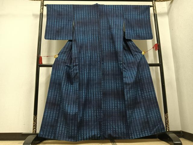 平和屋着物●上質な小紋 紬地 絞り 横段文 正絹 逸品 AABM3311ph