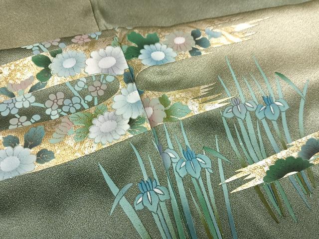平和屋着物●訪問着 草花文 暈し染め 金彩 正絹 逸品 AABM3324ph