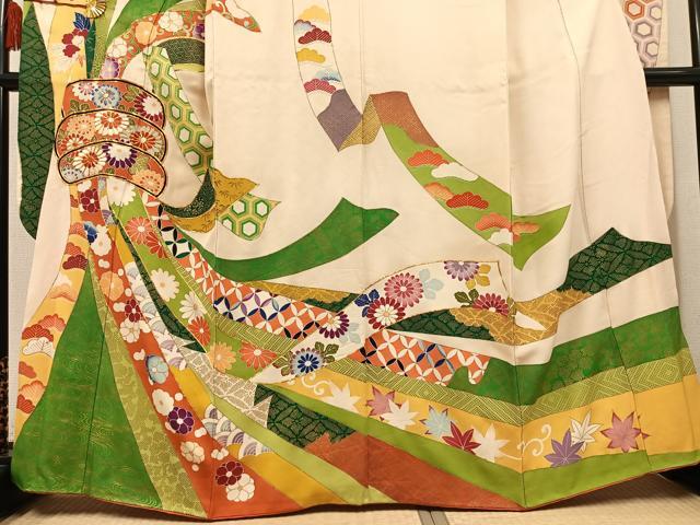 平和屋着物●豪華振袖 駒刺繍 束ね熨斗吉祥花文 金彩 正絹 逸品 AABM3328ph
