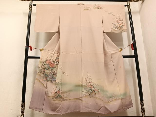 平和屋着物●訪問着 作家物 松葉 花鳥文 暈し染め 金彩 正絹 逸品 AABM3337ph