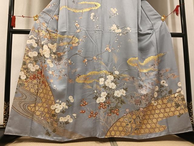 平和屋着物●訪問着 駒刺繍 枝花文 金彩 正絹 逸品 AABM3350ph