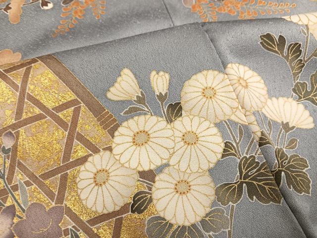 平和屋着物●訪問着 駒刺繍 枝花文 金彩 正絹 逸品 AABM3350ph