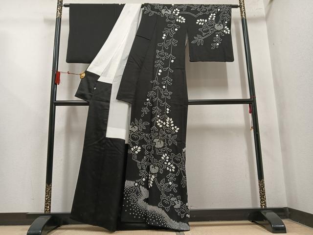 平和屋着物●訪問着 総絞り 橘 黒地 京王百貨店扱い 正絹 逸品 AABM3353ph
