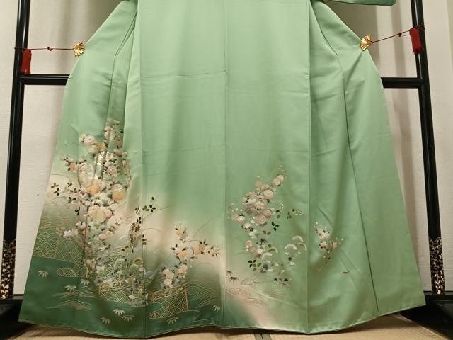 平和屋着物●訪問着 草花文 暈し染め 金銀彩 正絹 逸品 AABM3362ph