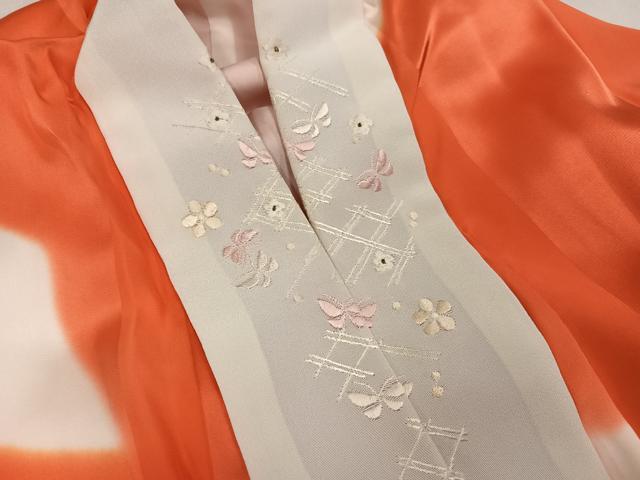 平和屋着物●振袖用長襦袢 袷 舞蝶文 半衿刺繍 正絹 逸品 AABM3380ph