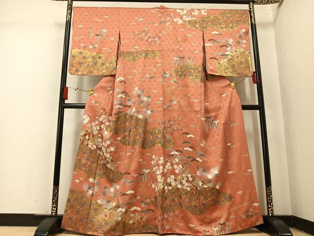 平和屋着物●訪問着 駒刺繍 草花文 金彩 正絹 逸品 AABM3389ph