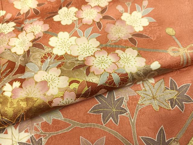 平和屋着物●訪問着 駒刺繍 草花文 金彩 正絹 逸品 AABM3389ph