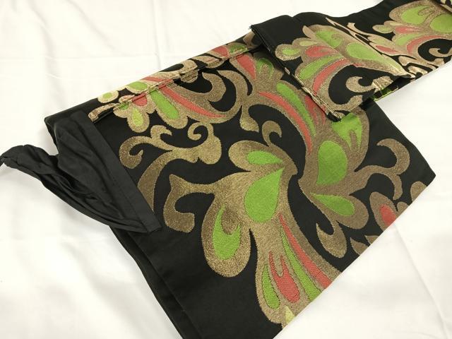 平和屋着物◎つけ帯 唐草文 黒地 金糸 正絹 逸品 AABM3406dk