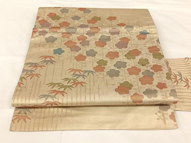 平和屋着物◎九寸名古屋帯 梅 笹 金糸 正絹 逸品 AABM3422dk