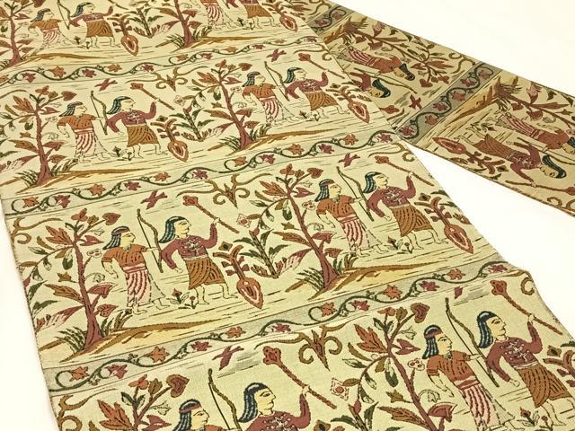 平和屋着物◎八寸名古屋帯 狩猟文 正絹 逸品 AABM3425dk