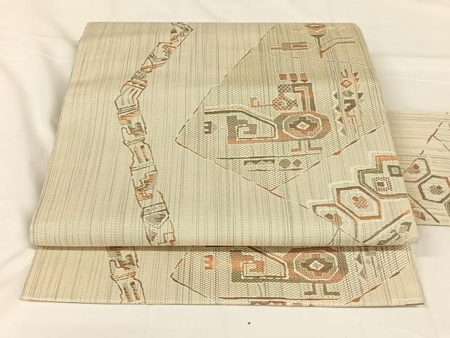 平和屋着物◎本場筑前博多織 八寸名古屋帯 幾何学文様 正絹 逸品 AABM3427dk