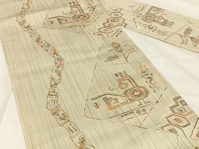 平和屋着物◎本場筑前博多織 八寸名古屋帯 幾何学文様 正絹 逸品 AABM3427dk