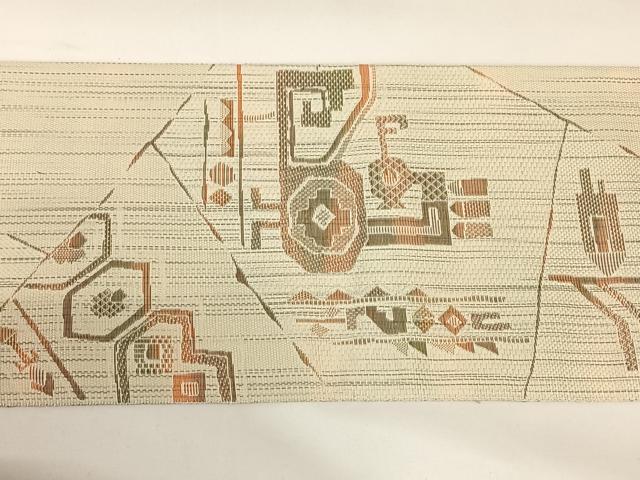 平和屋着物◎本場筑前博多織 八寸名古屋帯 幾何学文様 正絹 逸品 AABM3427dk