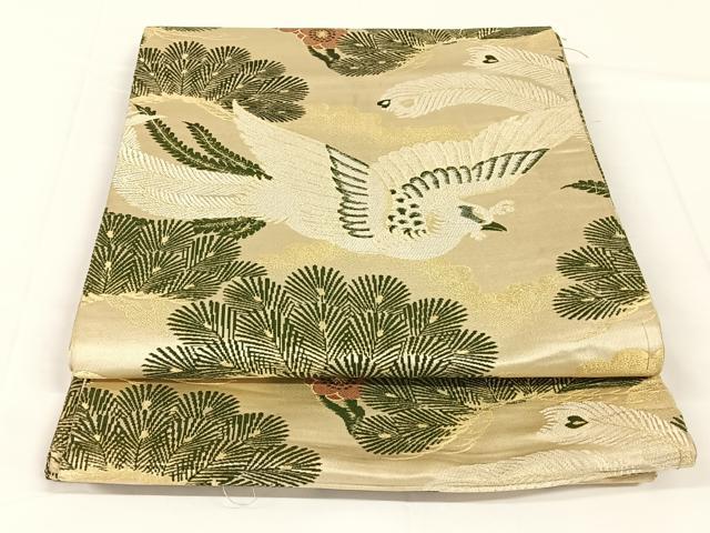 平和屋着物◎アンティーク 大正ロマン 丸帯 引き抜き帯 花鳥文 正絹 逸品 AABM3429dk