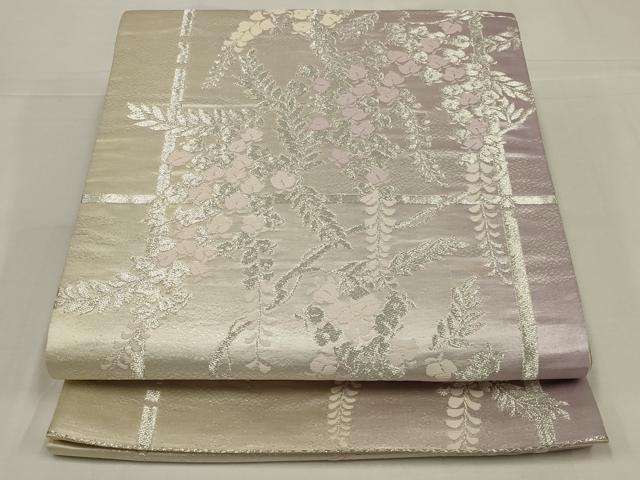 平和屋着物◎六通柄袋帯 唐織 草花文 銀糸 正絹 逸品 AABM3441ou