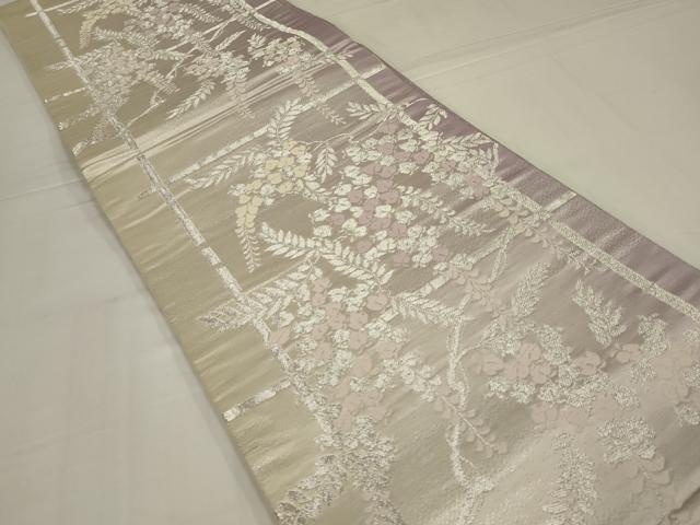 平和屋着物◎六通柄袋帯 唐織 草花文 銀糸 正絹 逸品 AABM3441ou
