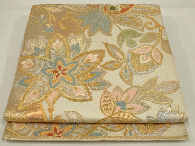 平和屋着物◎六通柄袋帯 唐織 更紗花文 金銀糸 正絹 逸品 AABM3445ou