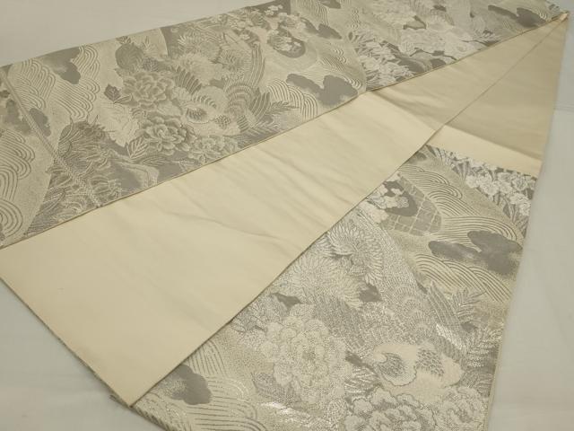 平和屋着物◎六通柄袋帯 唐織 花鳥文 銀糸 正絹 逸品 AABM3446ou